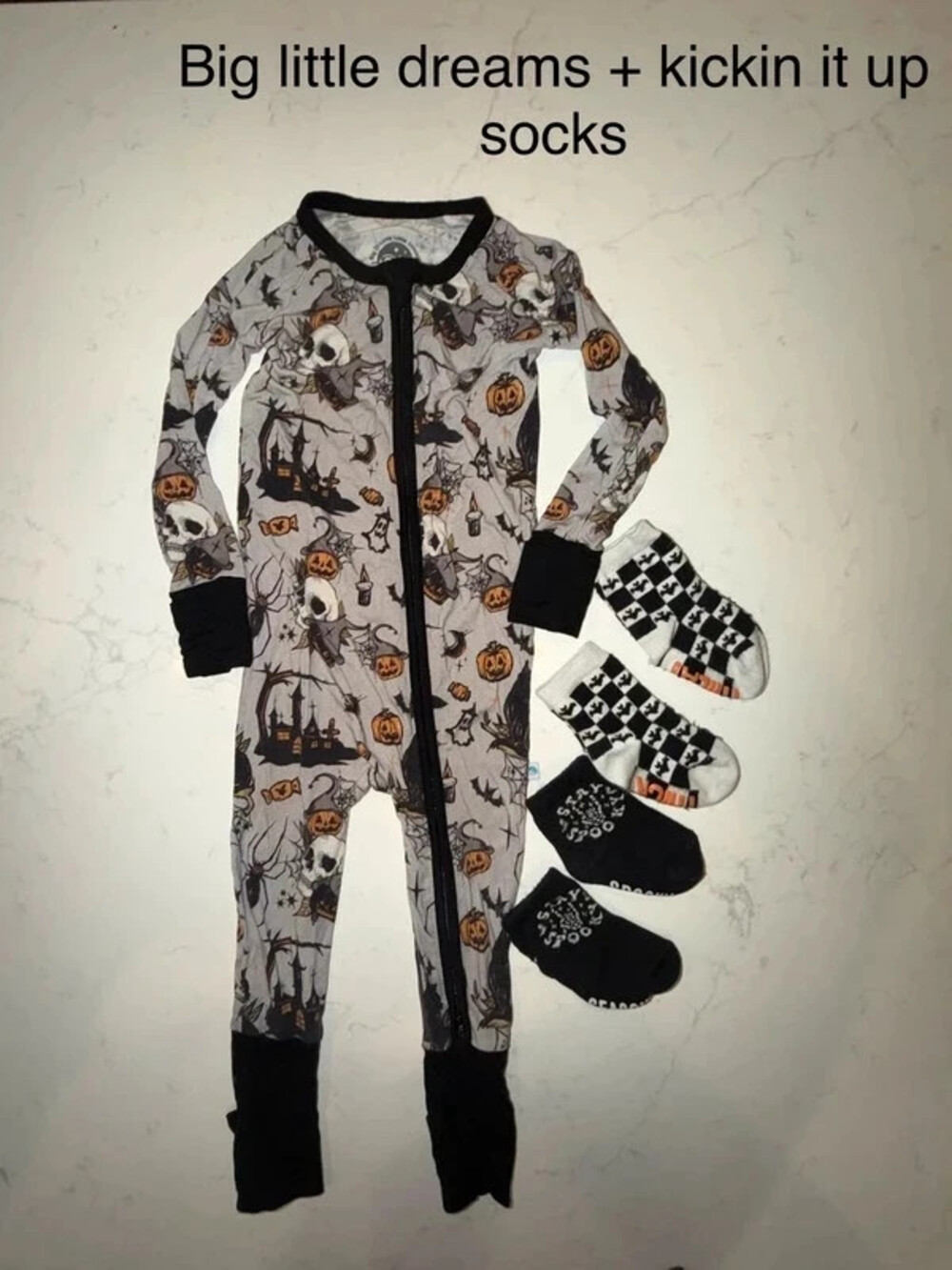 Dream Big Little Co. Halloween Bamboo Zippy + Kickin’ It Up Socks 12–18M